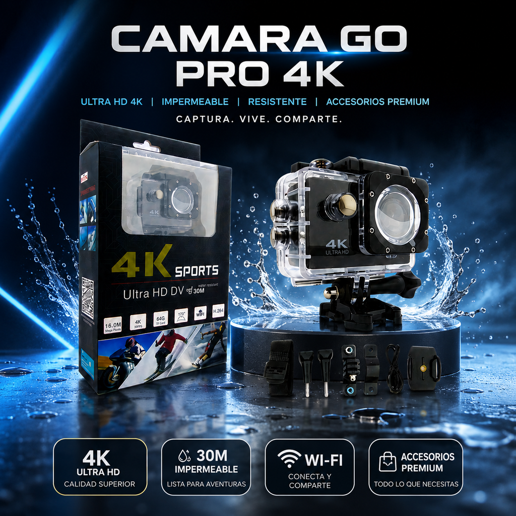 🔥 LIQUIDACIÓN DE STOCK: - CÁMARA GOPRO 4K + FUNDA ULTRARRESISTENTE DE REGALO