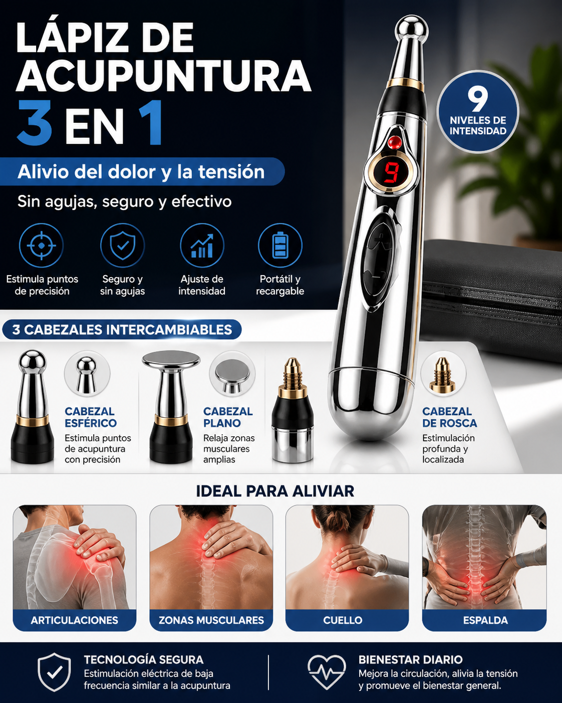 ⚡ ALIVIO INMEDIATO SIN AGUJAS Lápiz de Acupuntura 3 en 1  ⭐ Calificación 4.8/5 (Clientes satisfechos) 💰 HOY: $69.900